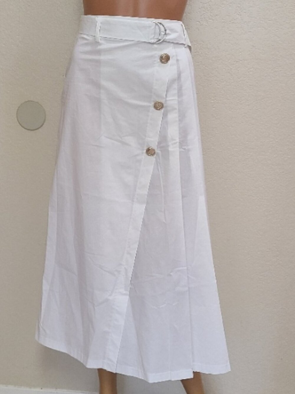 NEW NWT! RINASCIMENTO WHITE GONNA SKIRT STRETCH COTTON PLEATED BUTTON sz S